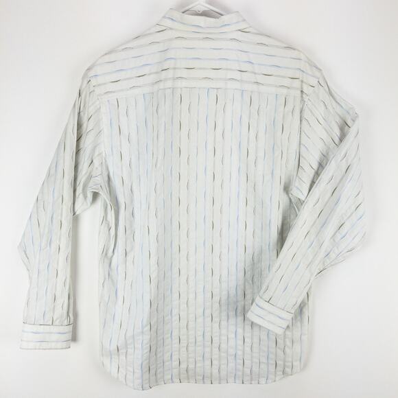 Tommy Bahama Silk Blend Buton Down Men's Medium White with Geometric Blue Green - Picture 10 of 12